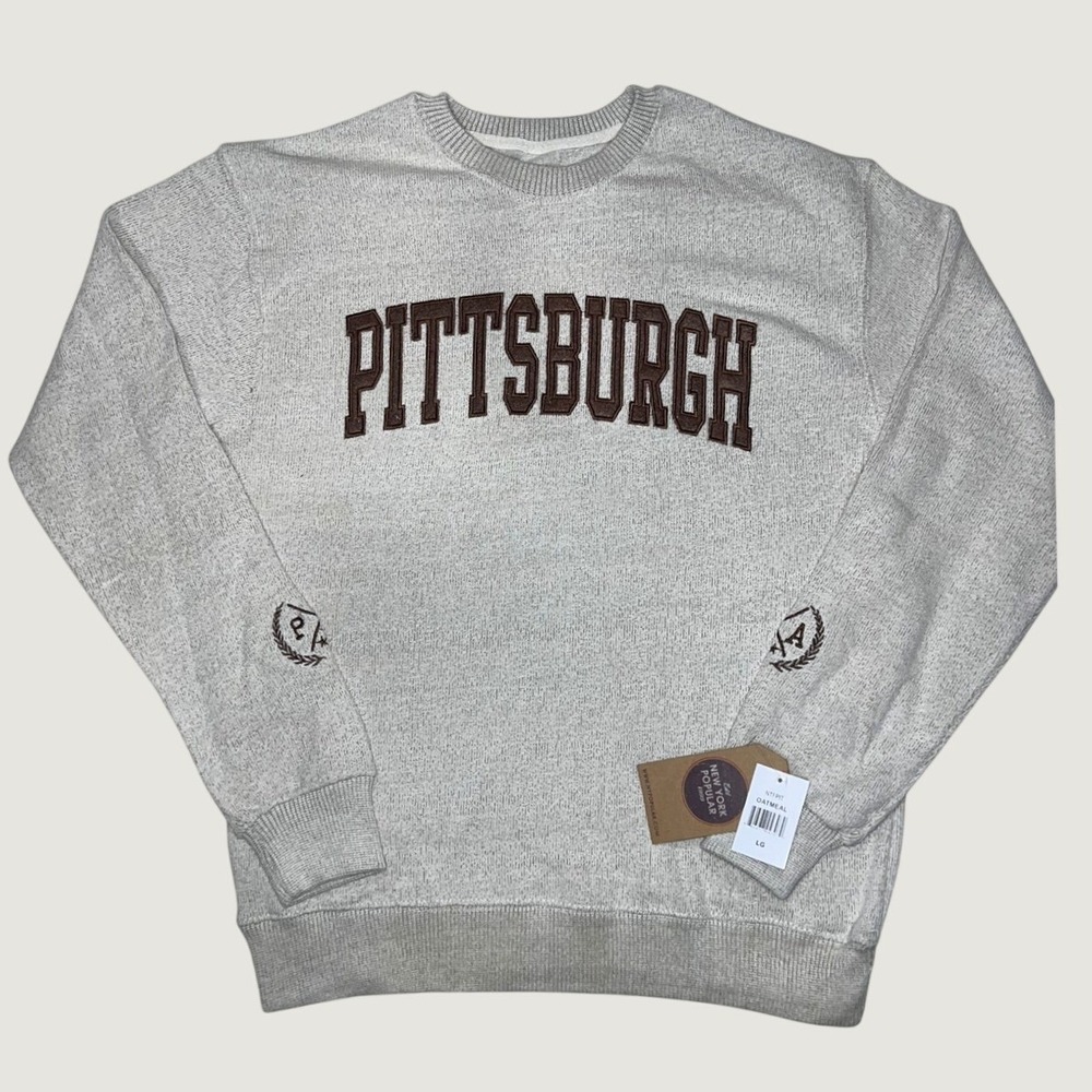 New York Popular Pittsburgh Sweatshirt Mens Large Oatmeal Crewneck Pullover NEW - Picture 2 of 8